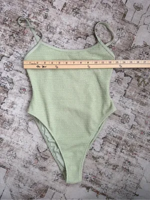 Pacsun Textured High Cut One-Piece Swimsuit in Sage Green thumbnail 9