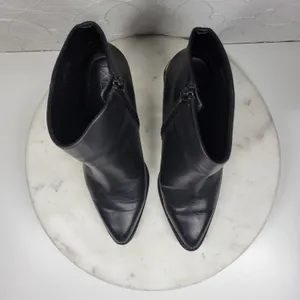 ALDO Leather Ankle Boots Womens 6.5 Black Gold Plate Block Heel Pointed Toe thumbnail 3