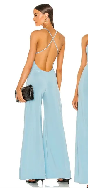 NORMA KAMALI x REVOLVE Slip Low Back Jersey Jumpsuit in Powder Blue Sz. XS thumbnail 1
