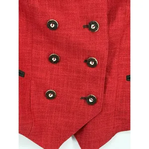 Red Linen Wool Blend Austrian Double Breasted‎ Jacket Embroidered Octoberfest Size 38 thumbnail 3