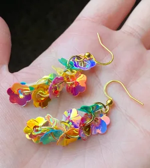 Handmade fairy cute funky unique style flower sequins dangle earrings🌈🌼 thumbnail 5