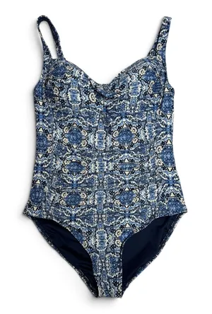 NipTuck Tummy Control One Piece Swimsuit Kaleidoscopic Medallion Blue White 6 thumbnail 1