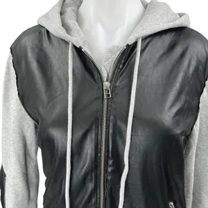 Aritzia Wilfred Gray Black Faux Leather Panel Zip Up Hoodie Coat Jacket Size XS thumbnail 3