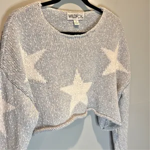 Wildfox Cropped Star Print Light Blue Sweater - size Small thumbnail 2