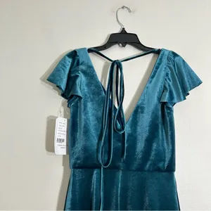 NWT After Six Lux Velvet V-Neck Maxi‎ Low V-Back Flutter Sleeves Dress 0 thumbnail 7