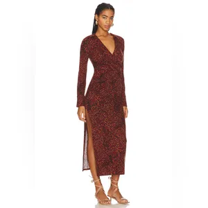NWOT Free People Shayla Floral Long Sleeve Wrap Dress Small, CHOCOLATE COMBO S thumbnail 3