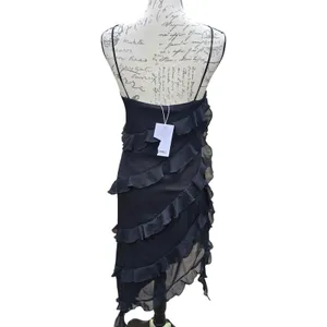 Monki NWT 46P Black Asymmetric Ruffle Midi Dress with 3D Flower Rosette Size S‎ thumbnail 9