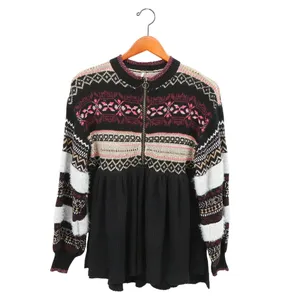 Free People Cozy Cottage Half Zip Fair Isle Waffle Pullover Sweater XS thumbnail 2