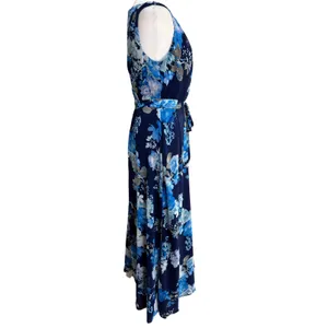 K Studio Collection Maxi Dress Blue Floral Sleeveless Chiffon Belted Wedding 6 thumbnail 2