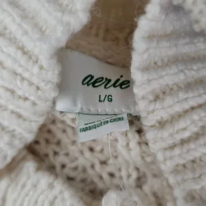 Aerie Cream Button Mockneck Cable Knit Detail Sweater Size Large thumbnail 6