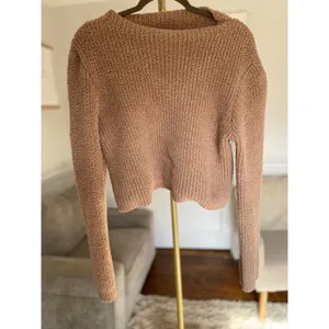 Aerie Boucle Cropped Sweater Quiet Luxury Neutral Old Money Buttery‎ Soft L thumbnail 2