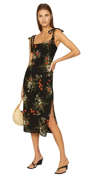 Reformation Besse Dress in Black Floral 6 Womens Midi thumbnail 1