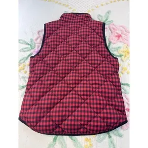 J Crew Red Black Buffalo Check Quilted Puffer Vest‎ Gilet Size S thumbnail 2