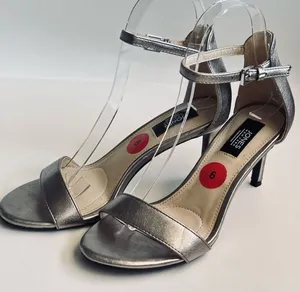 Jones New York Signature Metallic Silver Open Toe Stiletto Ankle Strap Sandals thumbnail 3