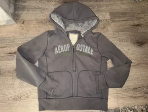 Y2K Vntge Aeropostale 87 Grey Half Zip Hoodie w/ Faux Fur Hood XL thumbnail 1
