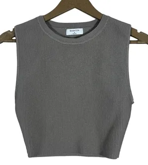Babaton Sculpt Knit Ribbed Tank Top Solid Cropped Grey Minimalist Size M thumbnail 1