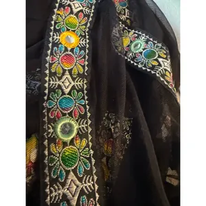 Black Mesh Dupatta Scarf MultiColor Floral Embroidery Mirror Work boho whimsigot thumbnail 6