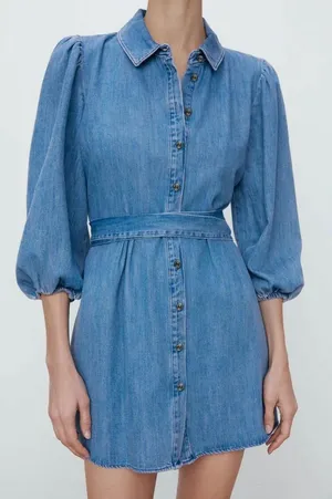 ZARA *NWT* Blue Denim Button-Up Dress thumbnail 1