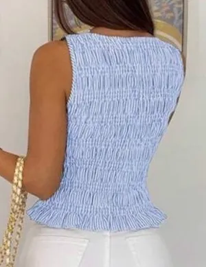 SheIn Women's Summer Casual Stripe Print Scoop Neck Slim Fit Cotton Tank Top thumbnail 5