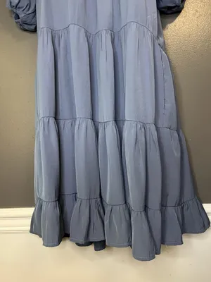 Pinch Dress Womens Small Blue Tiered Babydoll Puff Sleeve Ruffle Hem 3822D thumbnail 3