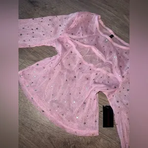 Bodyrage Glam Pink Mesh Long Sleeve Top Nwt thumbnail 5