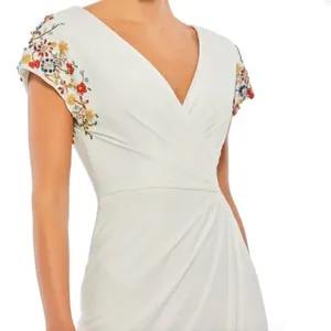 Mac Duggal 55709 Embellished Sleeve Jersey Wrap Gown White Size 4 thumbnail 2