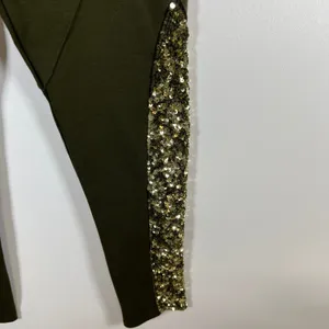 Alice + Olivia Olive Green Sequin Panel‎ Leggings Slim Fit Pants Stretch Green thumbnail 5