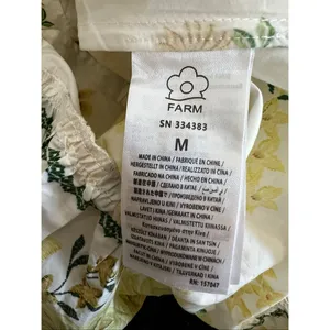 FARM Rio Azaleia Mini Dress M Yellow Floral Cotton Puff Sleeve V-Neck Missing Be thumbnail 8