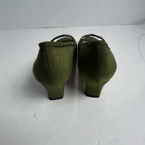 Coldwater Creek Olive Green Rhinestone Bow Peep Toe Kitten Heel Pumps 9M thumbnail 3