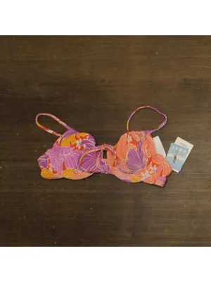 NWT Roxy Floral Bikini Top with Tie Front 19810862714 Lilac Purple Multi L thumbnail 4