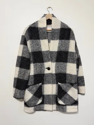 Aritzia Wilfred Free Off-Duty Jacket Size Medium Wool Black White Checkered thumbnail 3