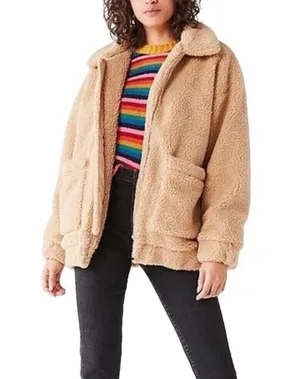 Elodie Faux Shearling Teddy Coat in Cream Nude Small thumbnail 1