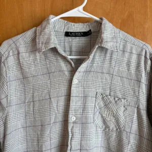 Lauren Ralph Lauren Sleep Shirt Womens Medium Grey Purple‎ Plaid Button Front thumbnail 2