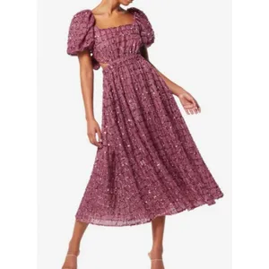 Elliatt Aubree Puff‎ Sleeve Sequin Metallic Midi Dress Size XS thumbnail 7