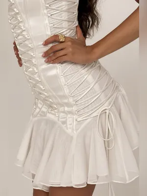 House of CB Sirena White Strapless Lace Up Mini Dress XS Tall thumbnail 7