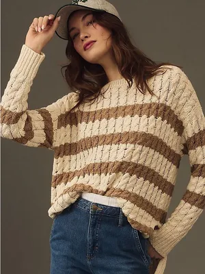 Pilcro Longline Stitch Sweater in Stripes thumbnail 1