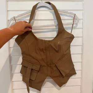Zara Pocket Halter Vest Top Sz XS Khaki Preppy thumbnail 2