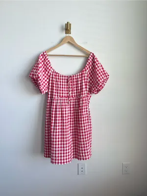 Petal + Pup Dorothea Gingham Mini Dress Red White Smocked Large thumbnail 9