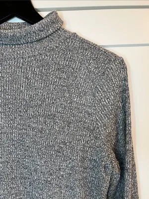 Lou & Gray Heathered Gray Ribbed Turtle Neck Long Sleeve Dress - Size Medium thumbnail 2