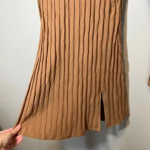 Reformation Brown Ribbed Mock Neck Long Sleeve Mini Dress Slit Size M USA thumbnail 5