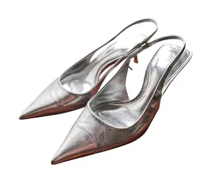 ZARA Pointed Toe Kitten Heels Silver Sz 39 (US 8.5) thumbnail 1