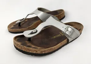 Birkenstock Gizeh‎ Womens Silver Leather Slide Sandals, Size US 10 EU 41 thumbnail 1