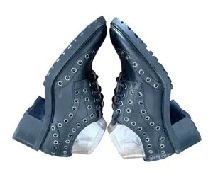 Michael Kors Edison Lace Up Black Leather Grommet Eyelet ‎ Oxfords Women Size 7M thumbnail 1