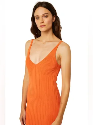 Misa Los Angeles Nova Dress in Tangerine Orange‎ Sleeveless Rib Knit Size S thumbnail 4