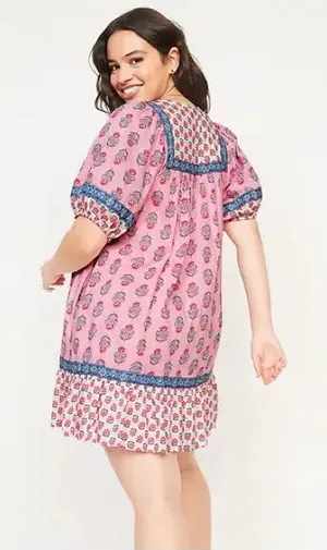 Old Navy Puff-Sleeve Printed Mini Swing Dress size XL thumbnail 1