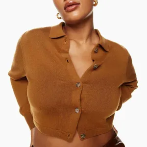 Aritzia Wilfred Nextdoor Cropped Polo Knit Cardigan Rich Chestnut New Size XS thumbnail 1