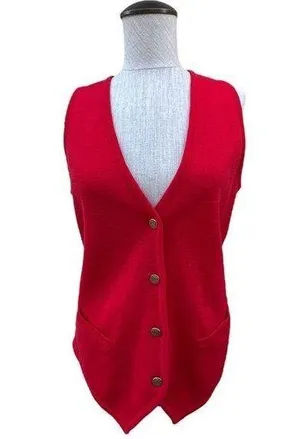 Tail Vintage 90s Red V Neck Vest Button Front Tie Back Wool Acrylic Small thumbnail 1