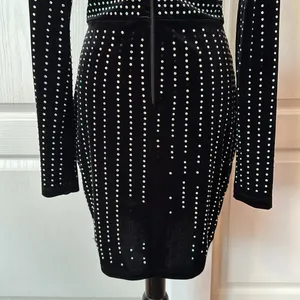 Windsor Black Velvet Studded V Neck Wrap Long Sleeve Dress thumbnail 3