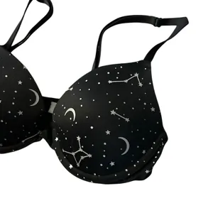 Victorias Secret PINK Wear Everywhere T-Shirt Bra Black Celestial Moon 34A thumbnail 2
