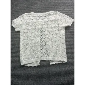 Women's Crochet 2 PC Beach Swim Coverup Set Short Sleeve & Shorts Sexy White XS thumbnail 11